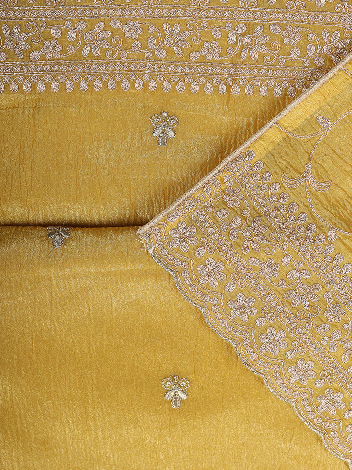 Embroidered Tissue Unstitched Suit With Pant &amp; Dupatta
