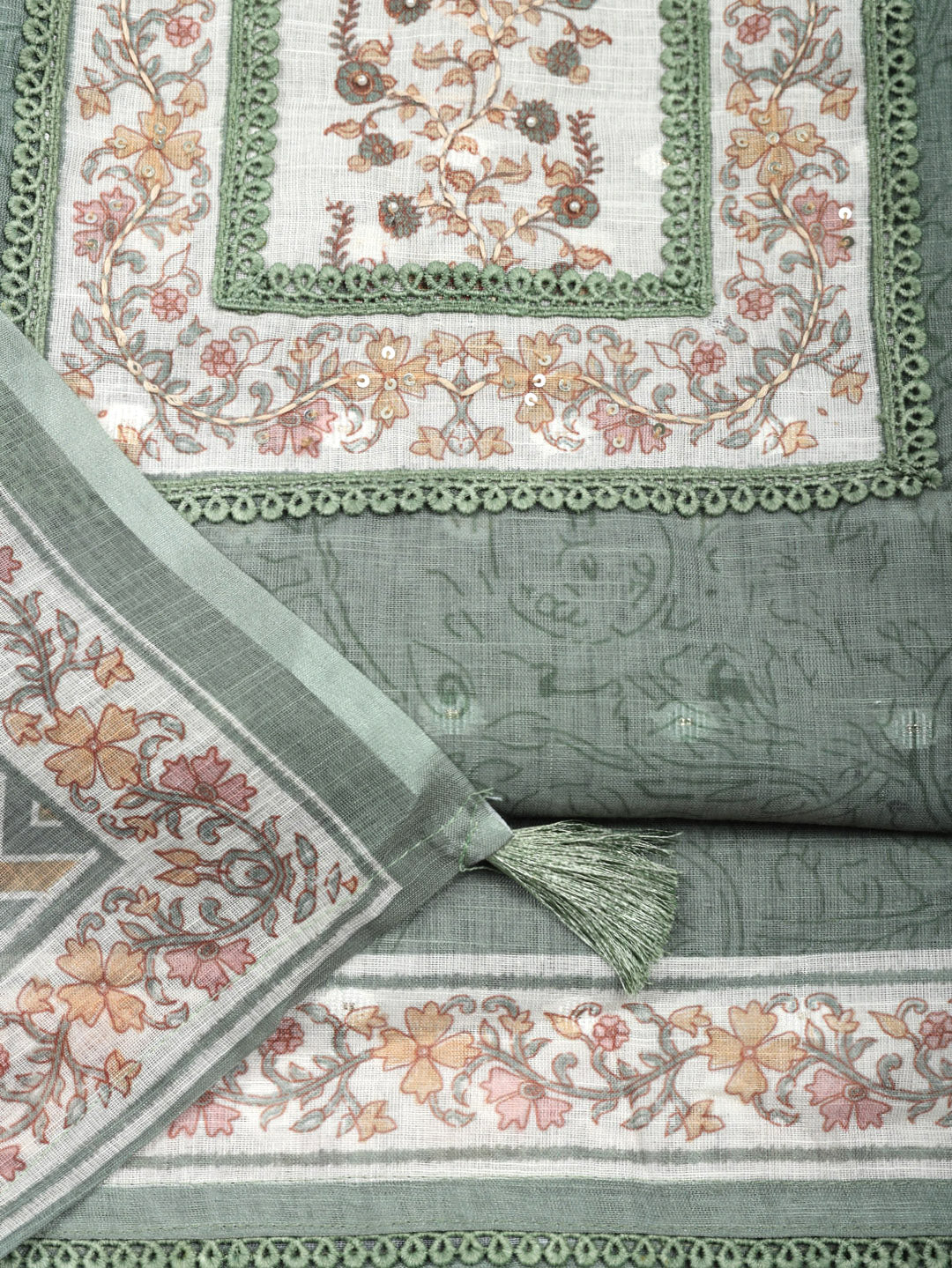 Embroidered Cotton Blend Unstitched Suit With Pant &amp; Dupatta
