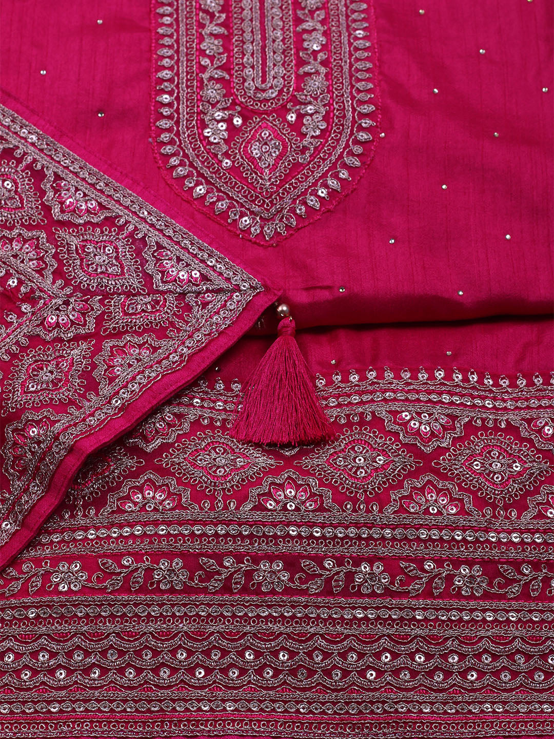 Neck Embroidered Chanderi Unstitched Suit With Dupatta