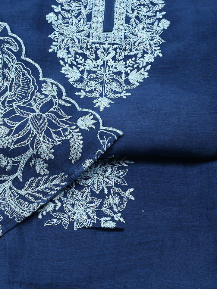 Embroidered Chanderi Unstitched Suit With Dupatta