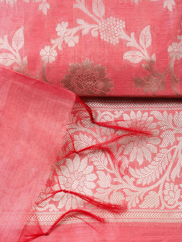 Woven Design Chanderi Unstitched Suit With Pant Dupatta