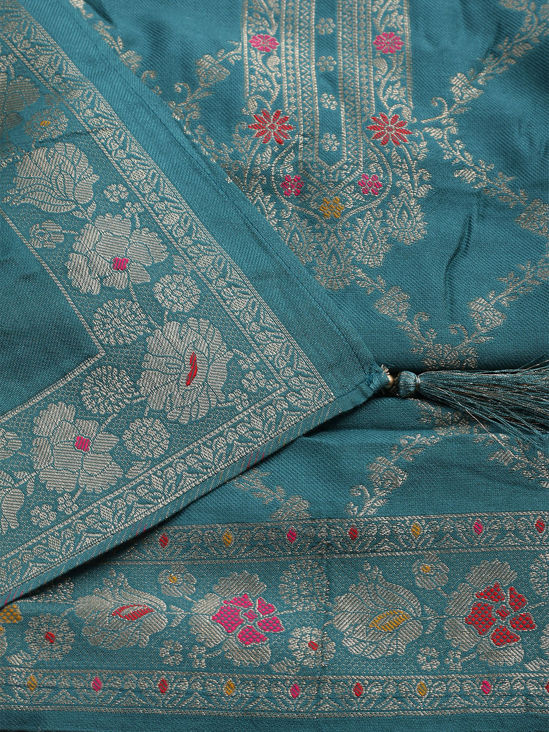 Pashmina Woven Design Unstitched Kurta With Pant &amp; Dupatta