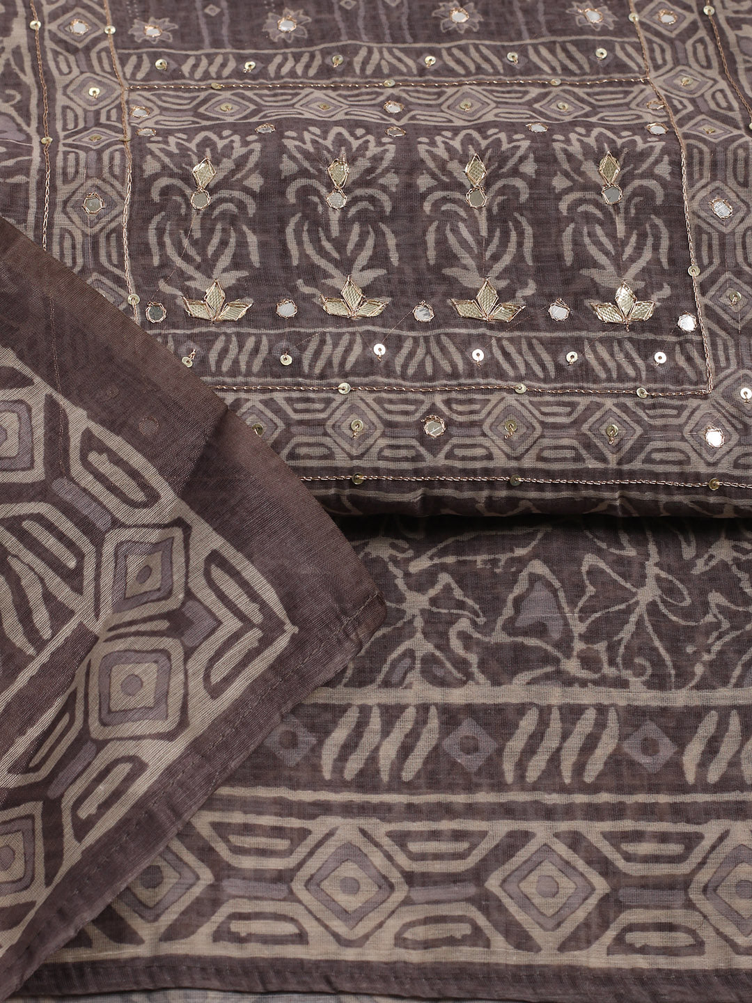 Embroidered Chanderi Unstitched Suit With Pant &amp; Dupatta