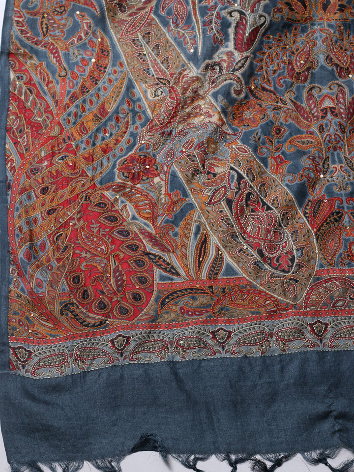 Printed Tussar Unstitched Kurta With Pant &amp; Dupatta