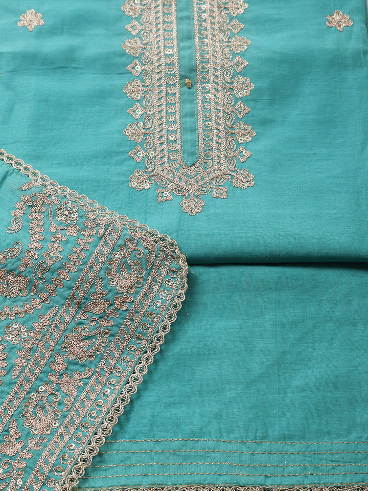 Embroidered Chanderi Unstitched Suit With Pant &amp; Dupatta
