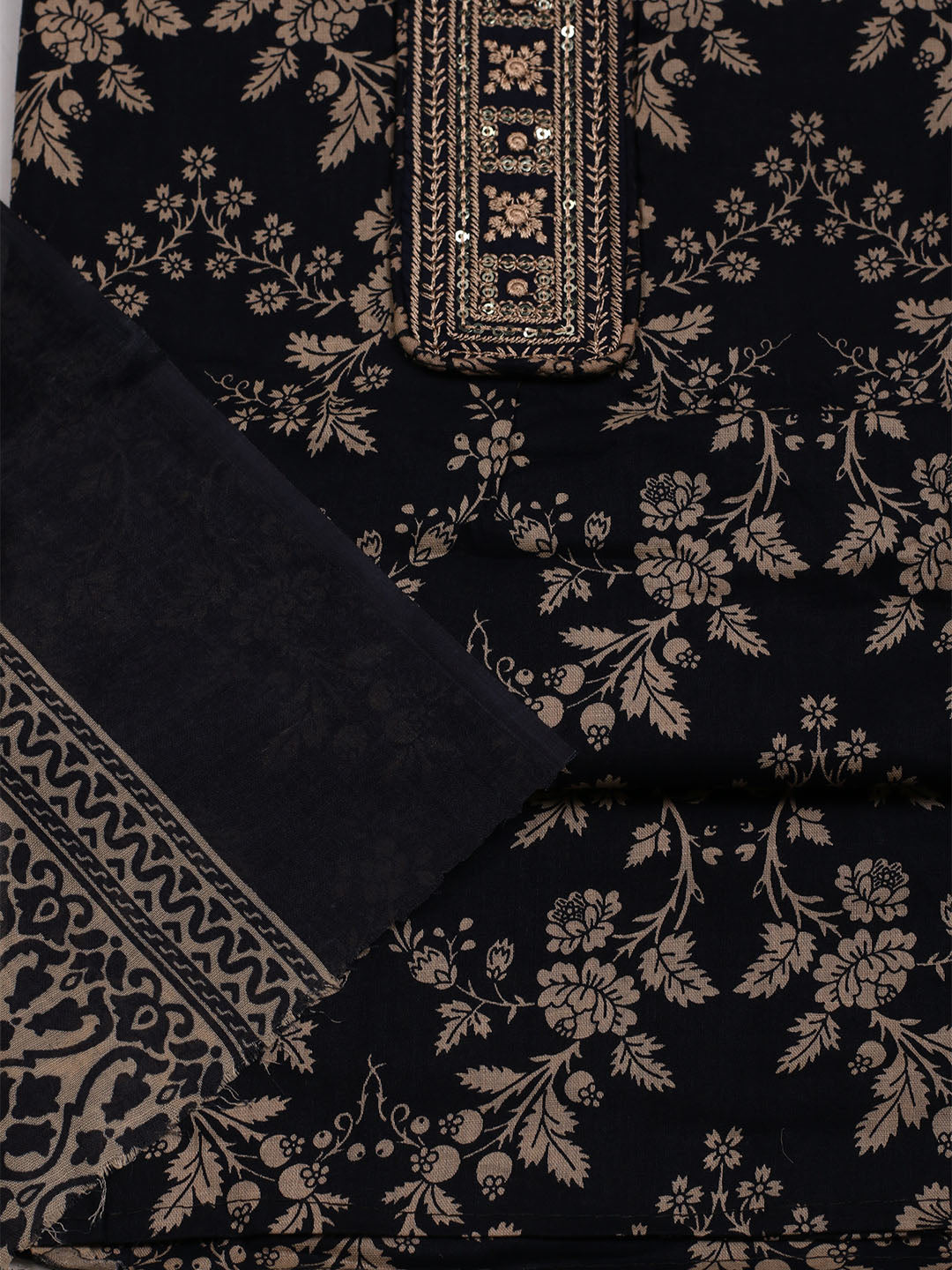 Printed Cotton Blend Unstitched Suit With Dupatta