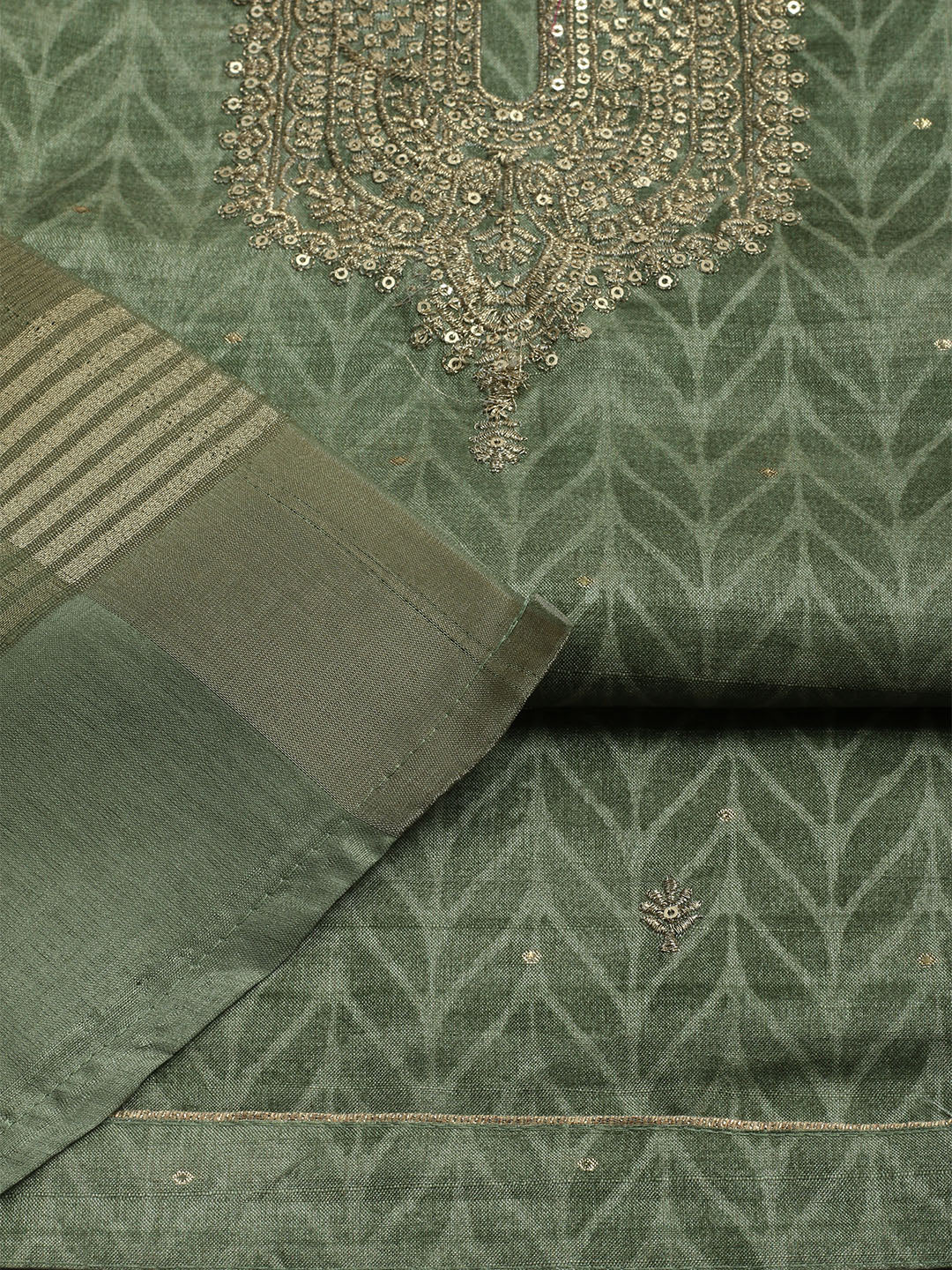 Embroidered Tussar Unstitched Kurta With Pant & Dupatta
