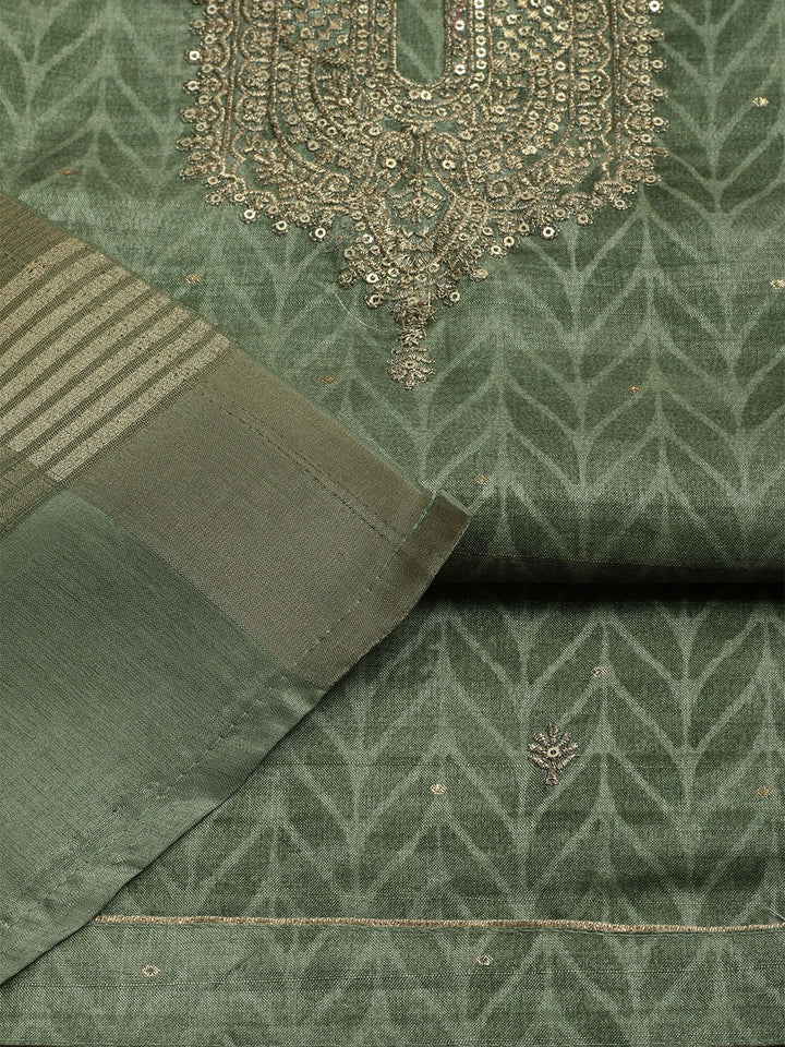 Embroidered Tussar Unstitched Kurta With Pant &amp; Dupatta