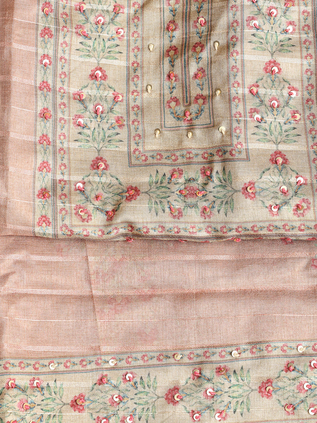 Embroidered Art Silk Unstitched Suit With Dupatta