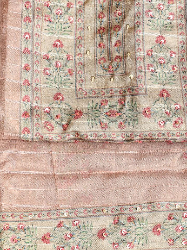 Embroidered Art Silk Unstitched Suit With Dupatta