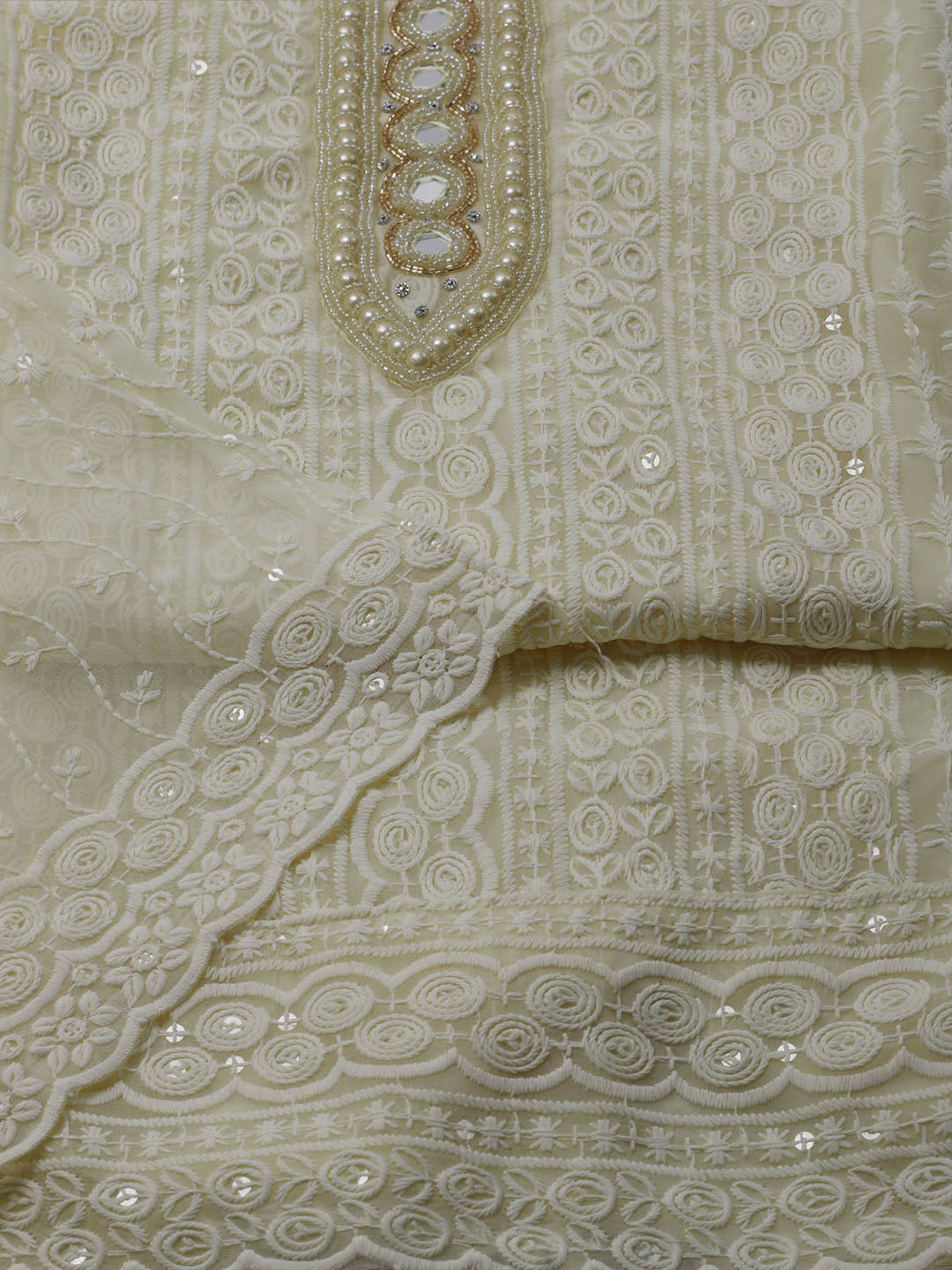 Chikan Work Georgette Unstitched Suit With Dupatta