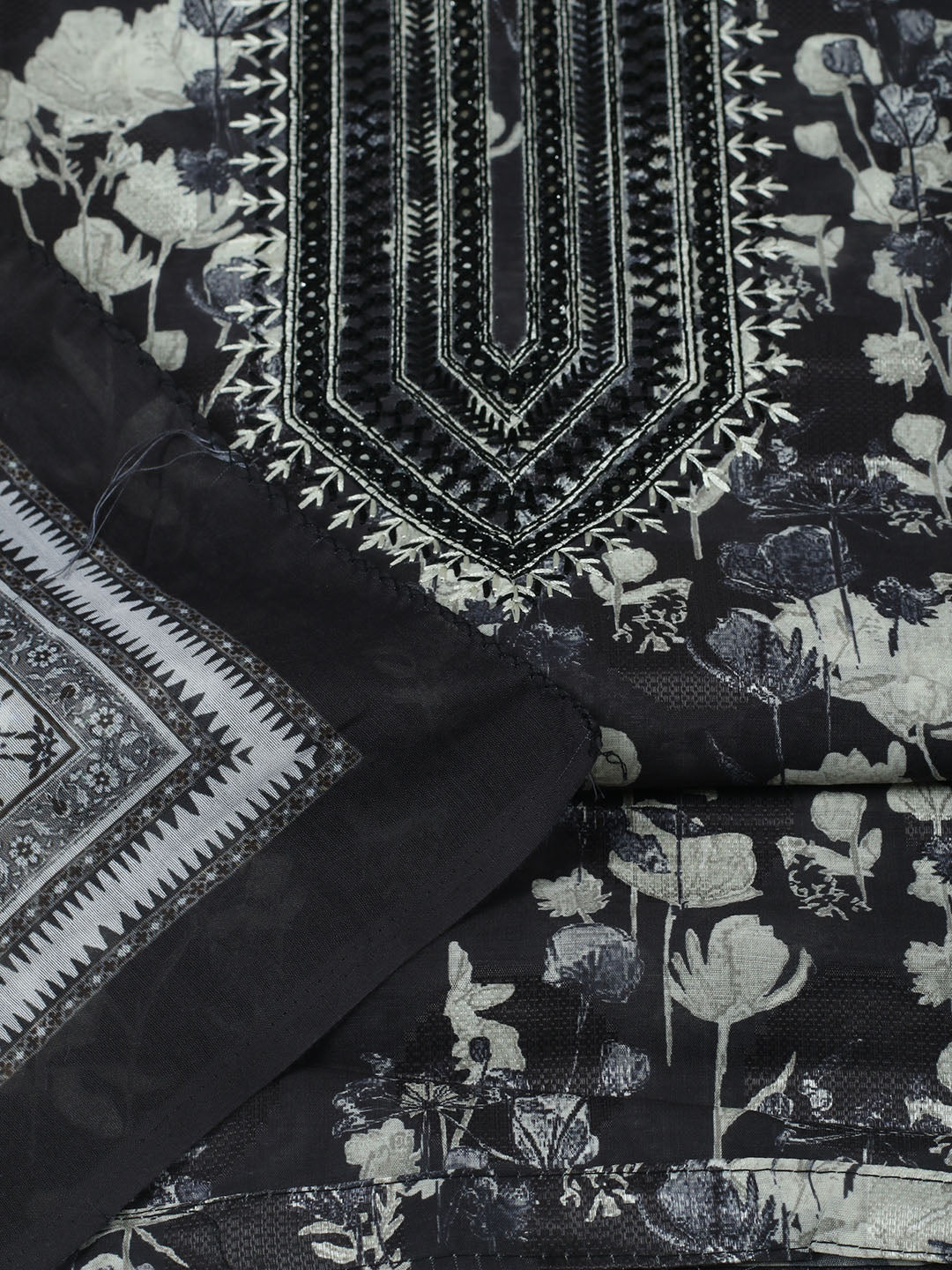 Embroidered Muslin Unstitched Suit With Pant &amp; Dupatta