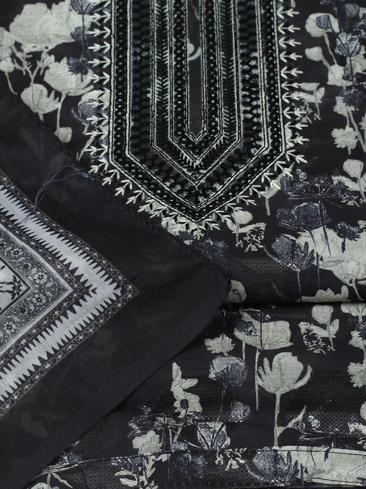 Embroidered Muslin Unstitched Suit With Pant &amp; Dupatta