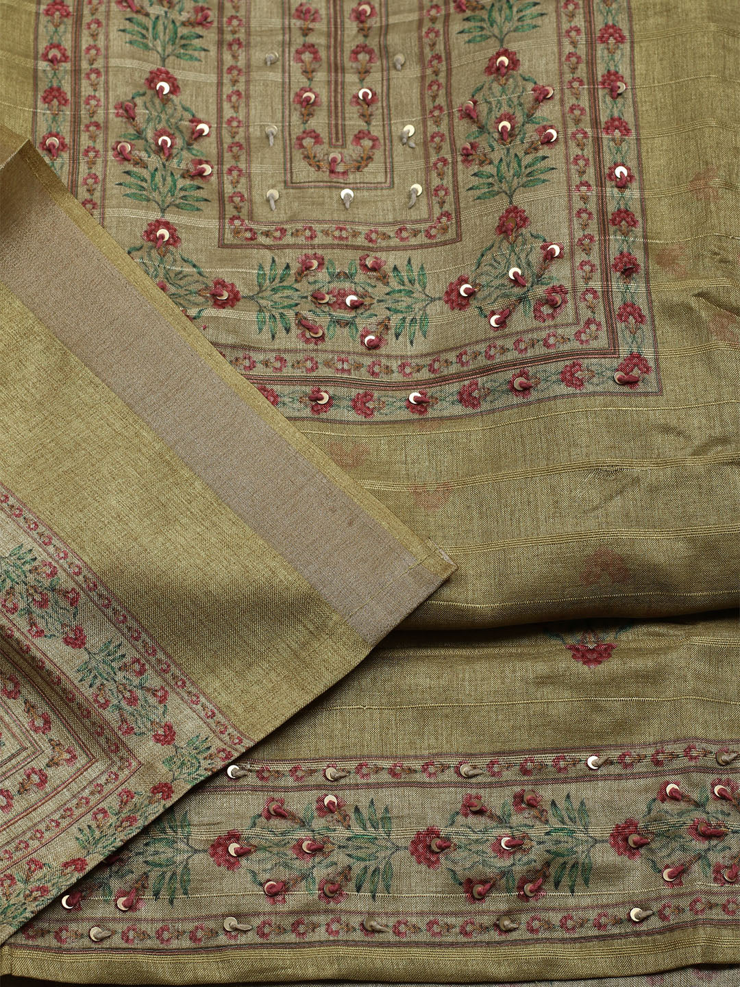 Embroidered Art Silk Unstitched Suit With Dupatta
