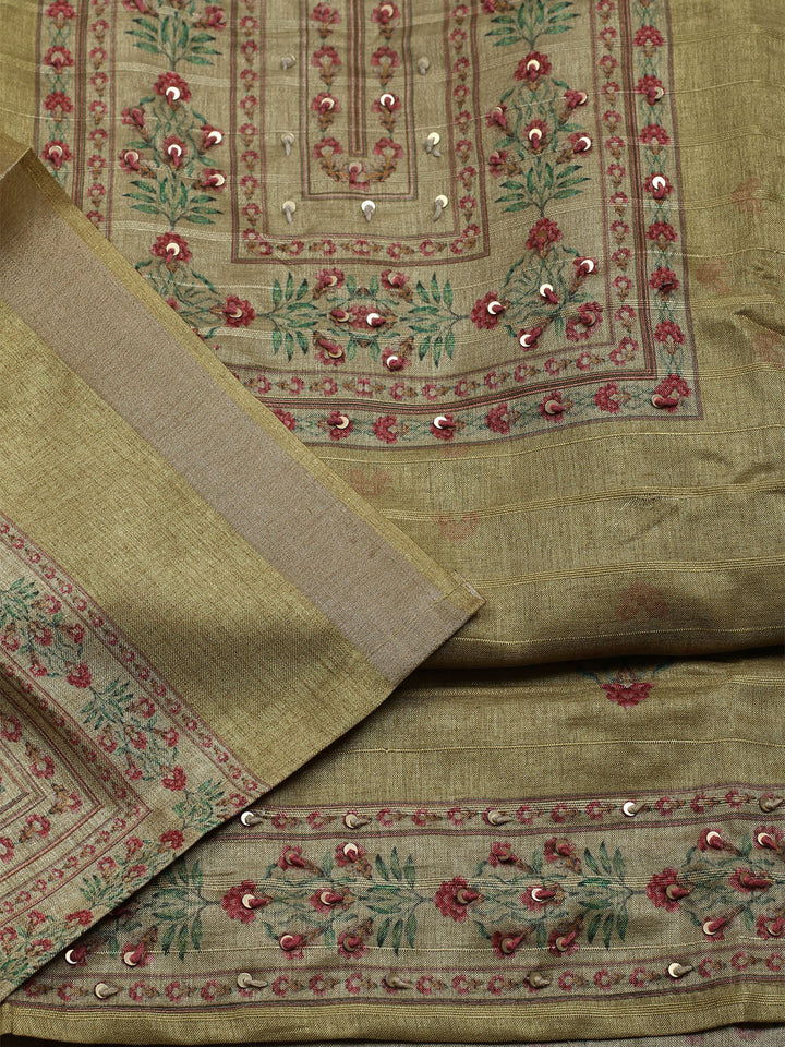 Embroidered Art Silk Unstitched Suit With Dupatta