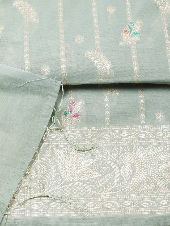 Woven Design Chanderi Unstitched Suit With Pant &amp; Dupatta