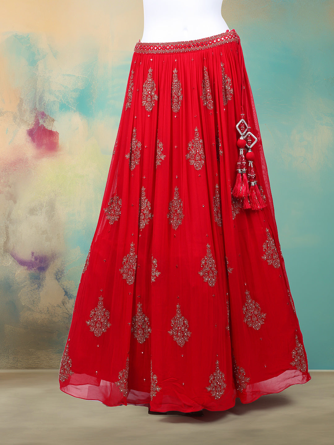 Resham Mirror Work Georgette Choli With Lehenga &amp; Dupatta