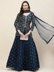Sequin Zari Embroidered Georgette Choli With Lehenga & Dupatta