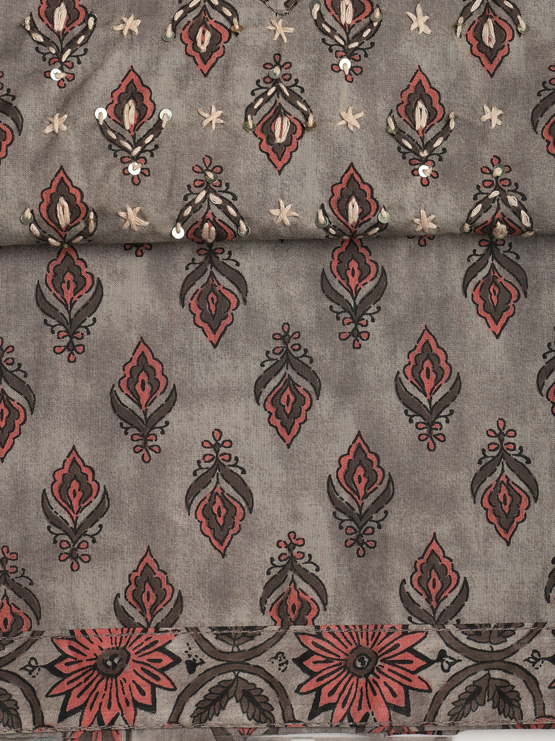 Printed Cotton Blend Unstitched Suit With Dupatta