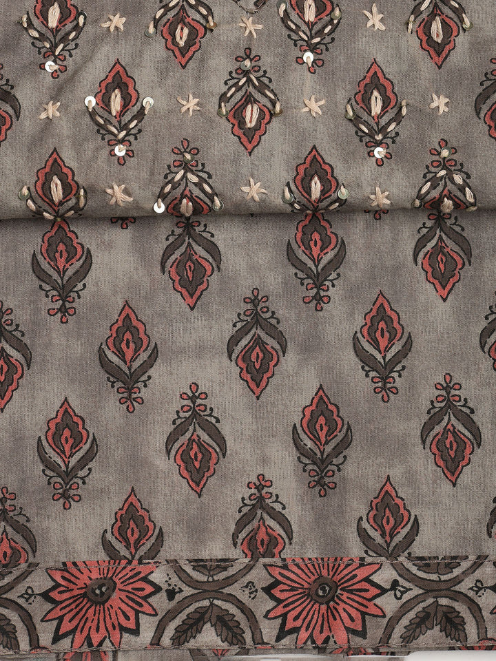 Printed Cotton Blend Unstitched Suit With Dupatta