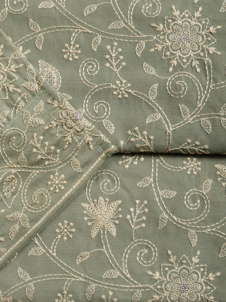 Embroidered Cotton Blend Unstitched Suit With Pant &amp; Dupatta