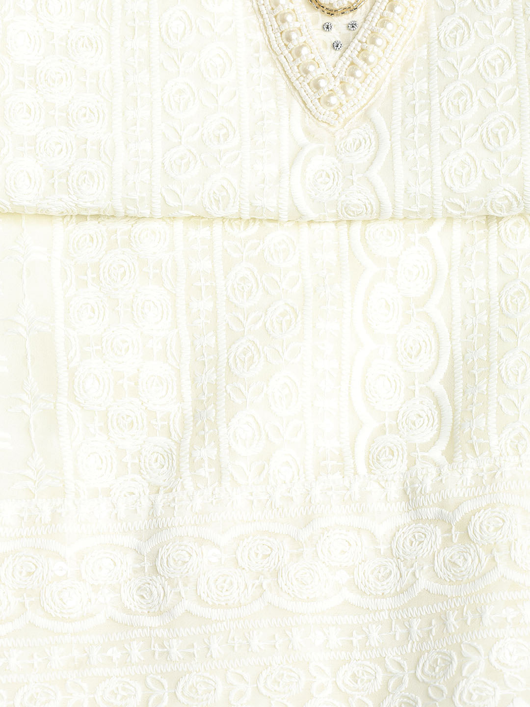Chikan Work Georgette Unstitched Suit With Dupatta