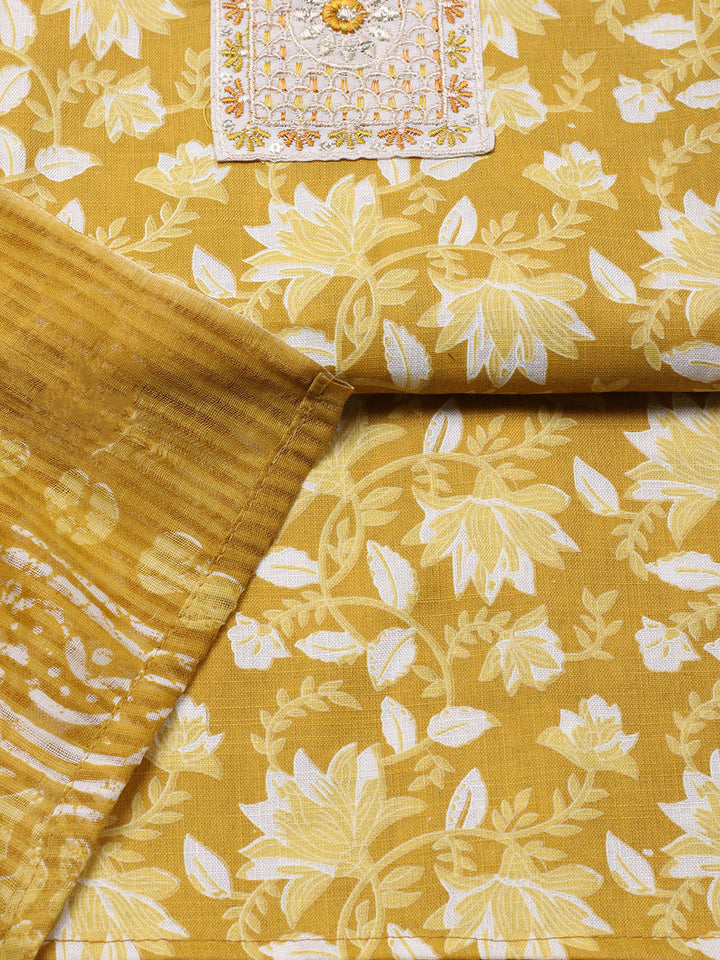 Printed Cotton Blend Unstitched Suit With Pant &amp; Dupatta