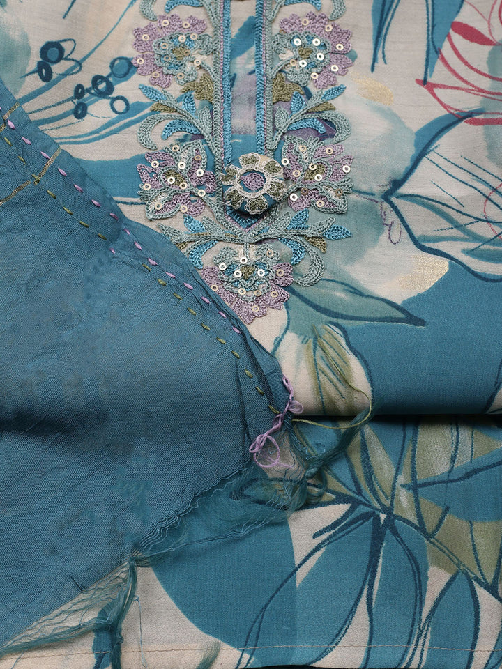 Embroidered Muslin Unstitched Suit With Pant &amp; Dupatta