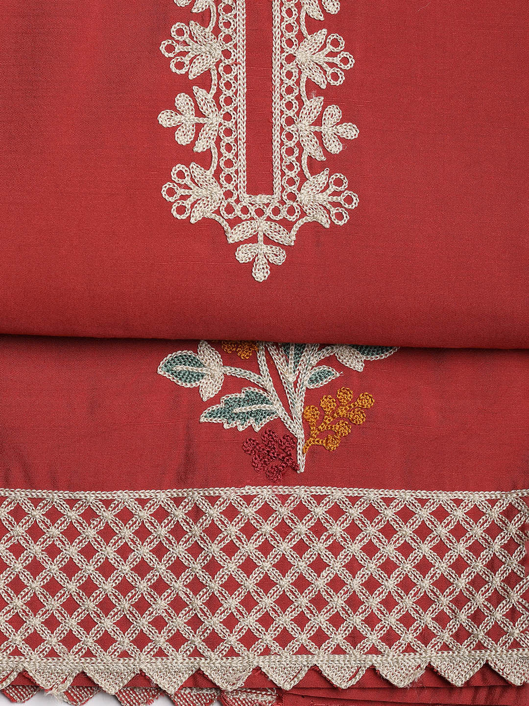 Embroidered Chanderi Unstitched Suit With Dupatta