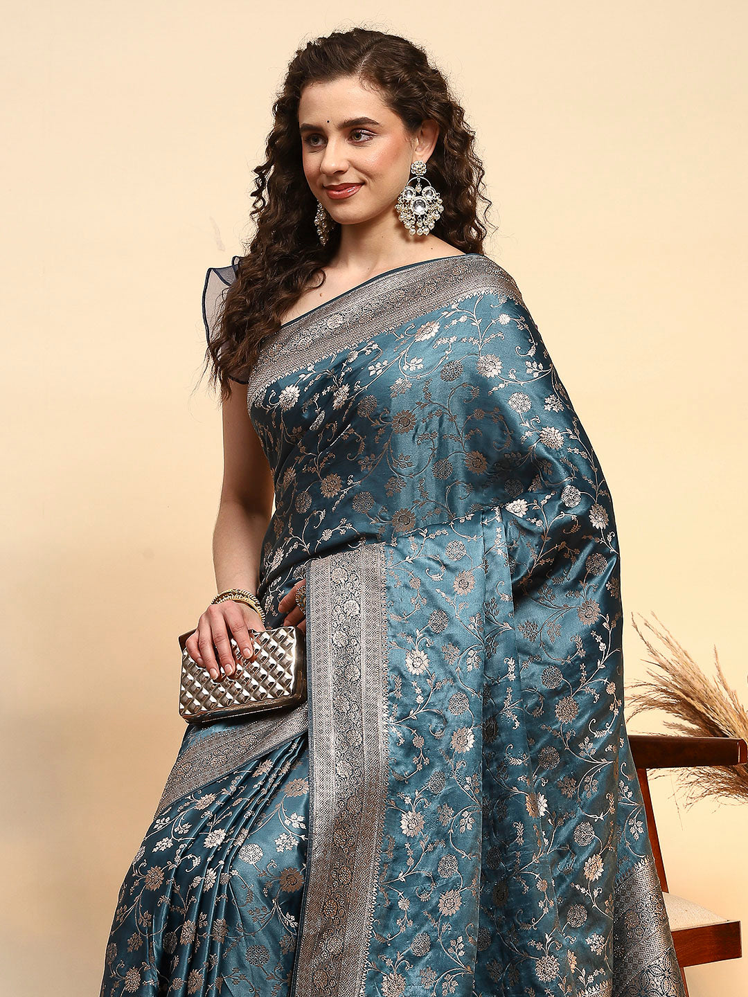 Embroidered Satin Saree