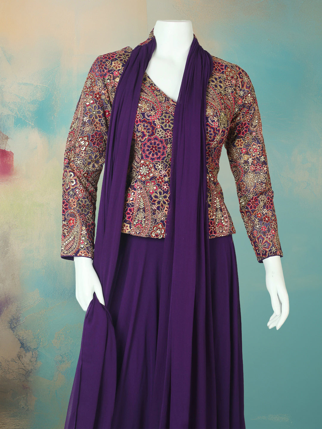 Embroidered Georgette Kurta With Pant &amp; Dupatta