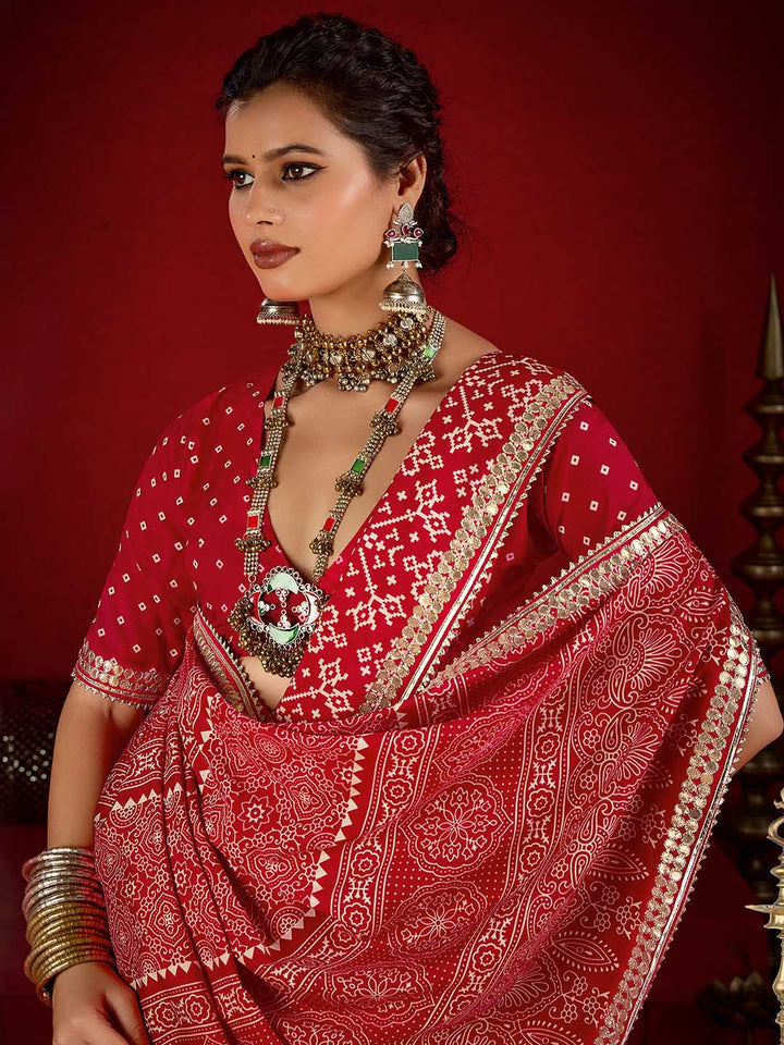 Printed &amp; Gota Work Art Silk Saree