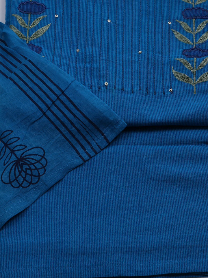 Neck Embroidered Cotton Blend Unstitched Suit With Dupatta
