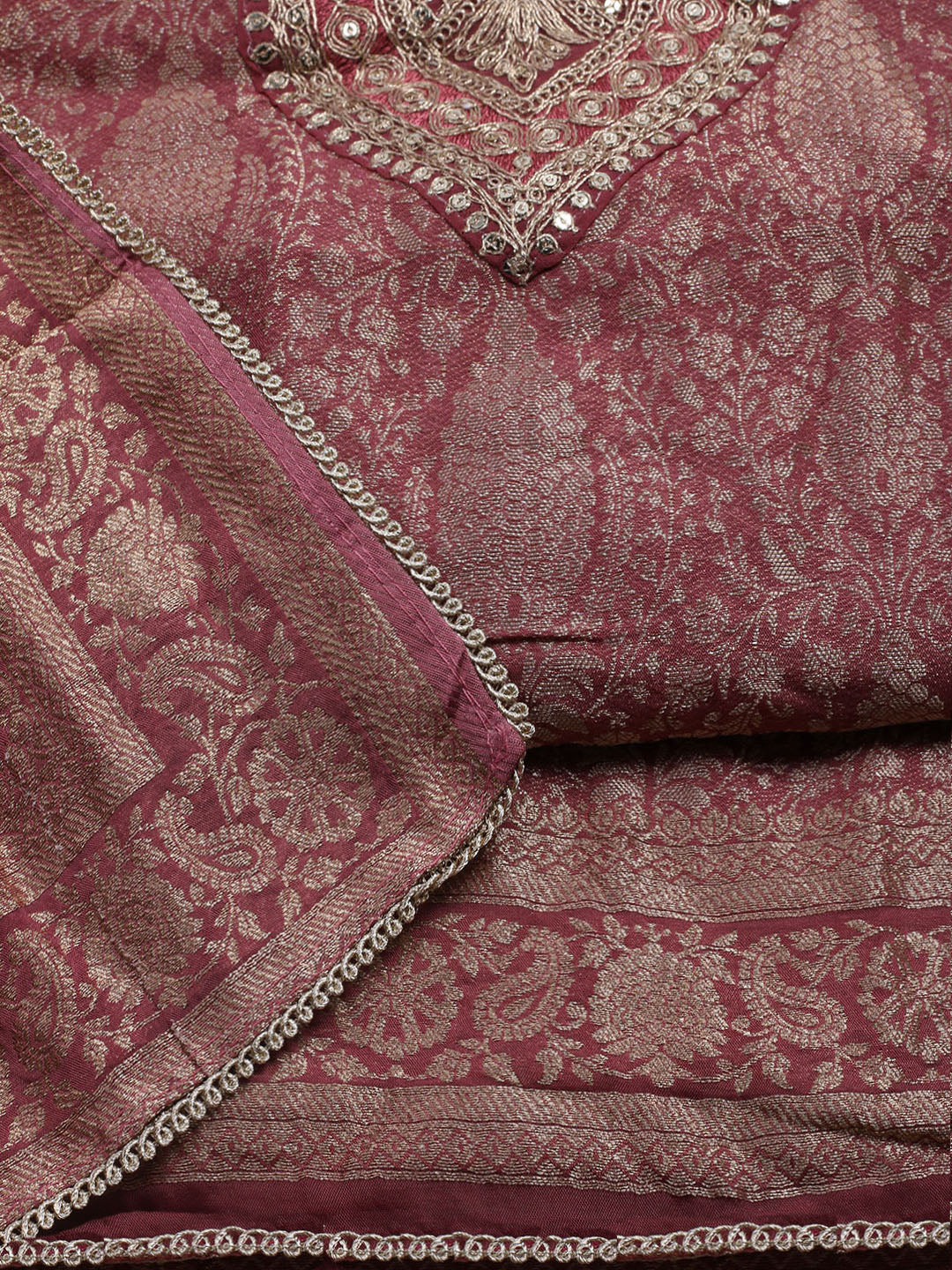 Woven Design Chanderi Unstitched Suit With Dupatta