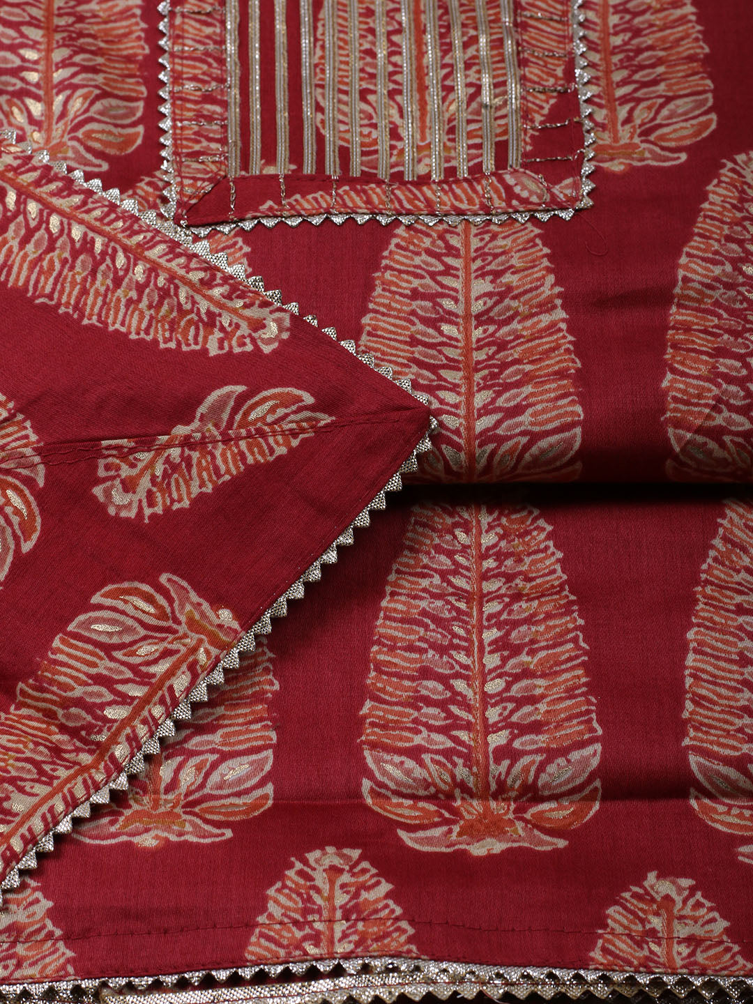 Neck Patti Cotton Blend Unstitched Suit With Dupatta