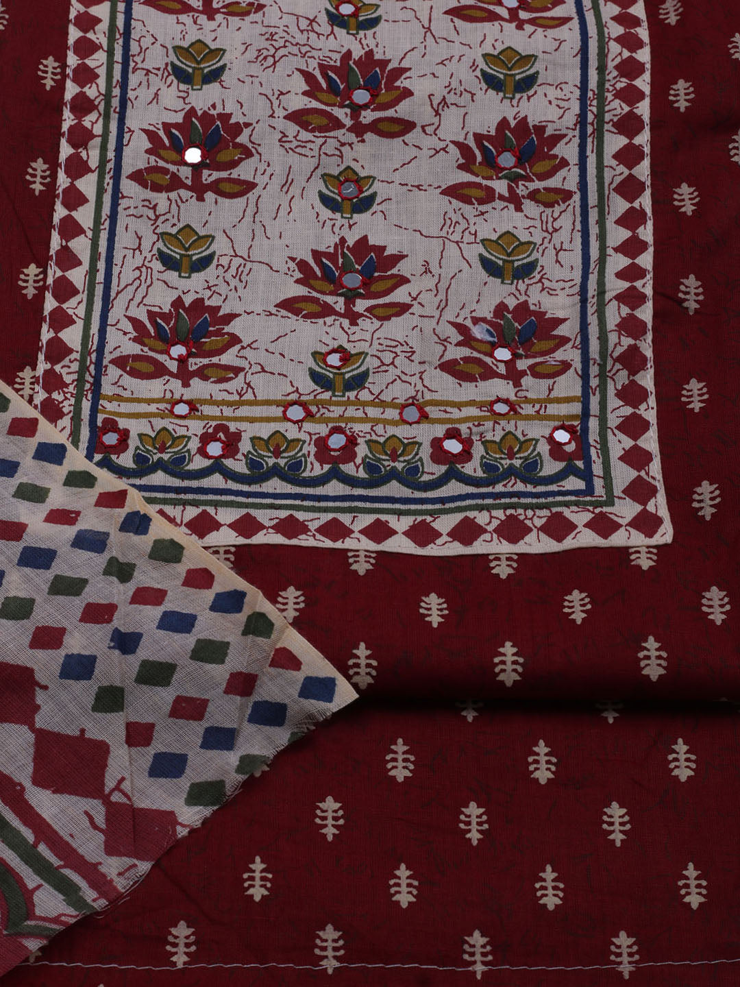 Printed Cotton Blend Unstitched Suit With Dupatta