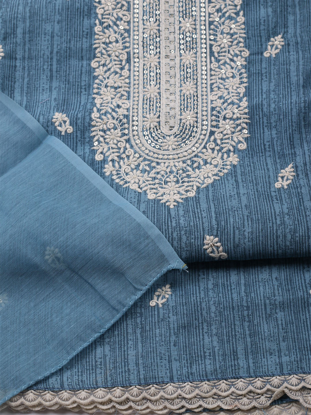 Embroidered Chanderi Unstitched Kurta With Pant & Dupatta