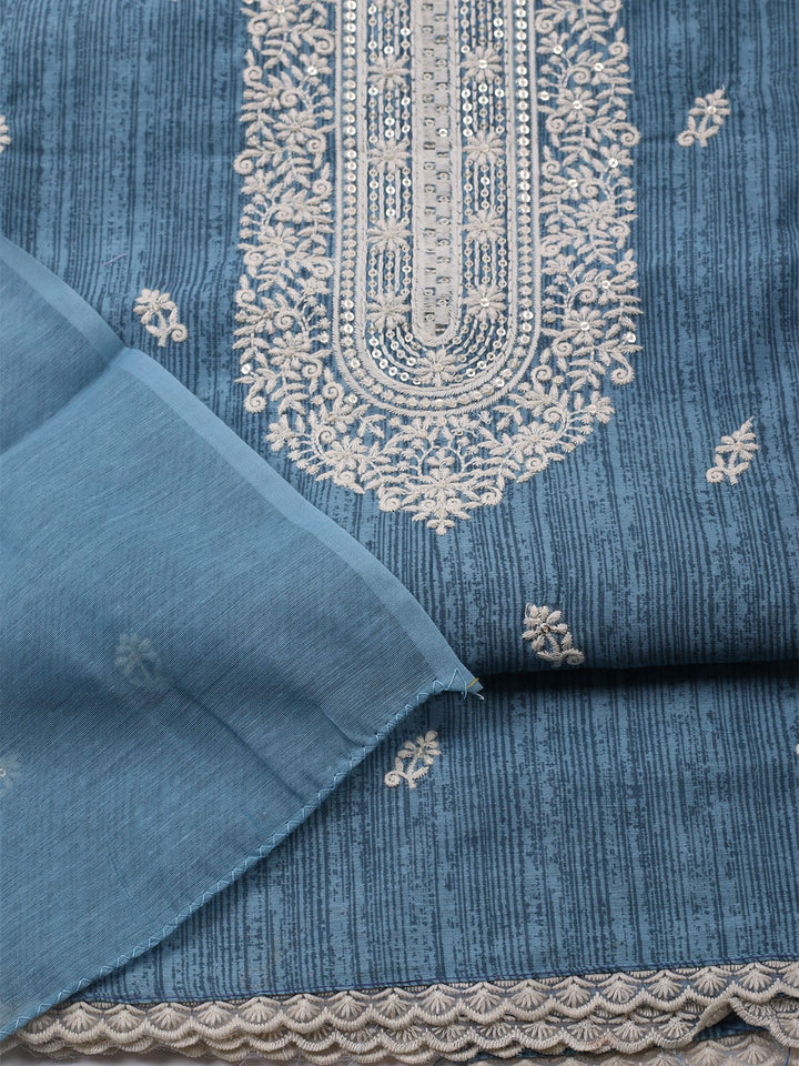 Embroidered Chanderi Unstitched Kurta With Pant &amp; Dupatta