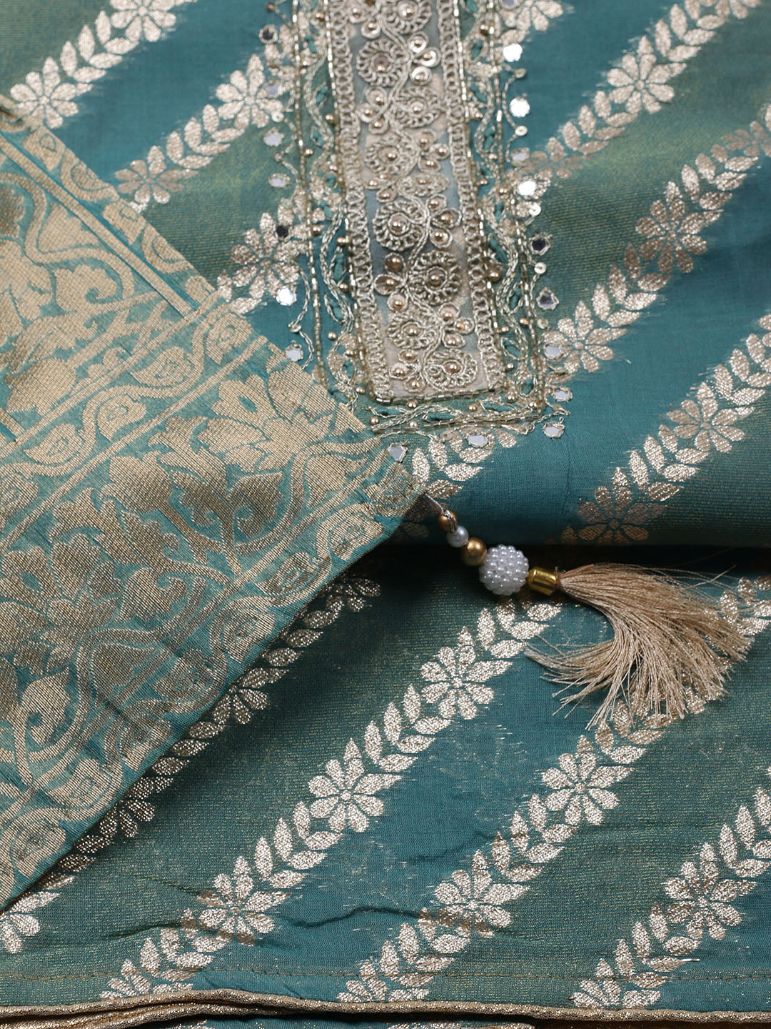 Embroidered Chanderi Unstitched Suit With Dupatta