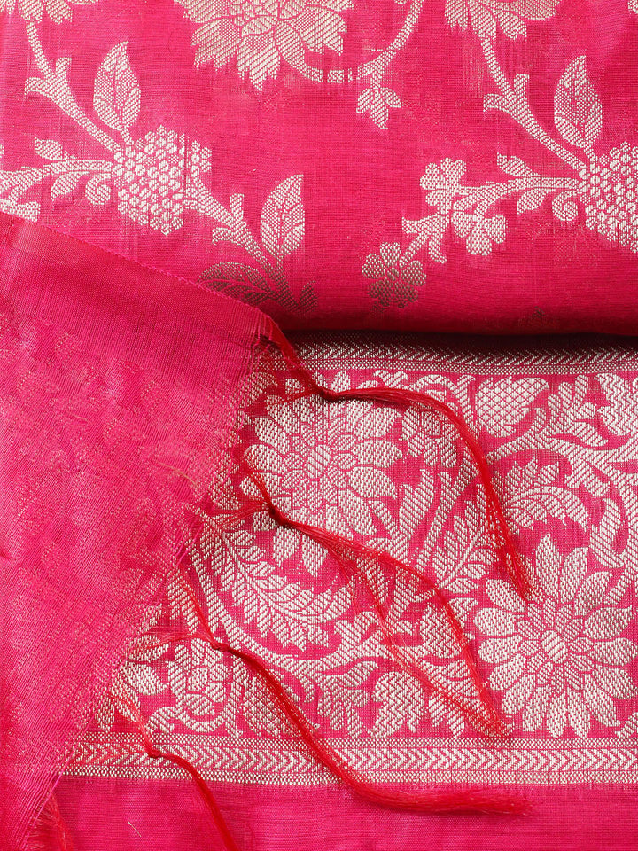 Woven Design Chanderi Unstitched Suit With Pant Dupatta