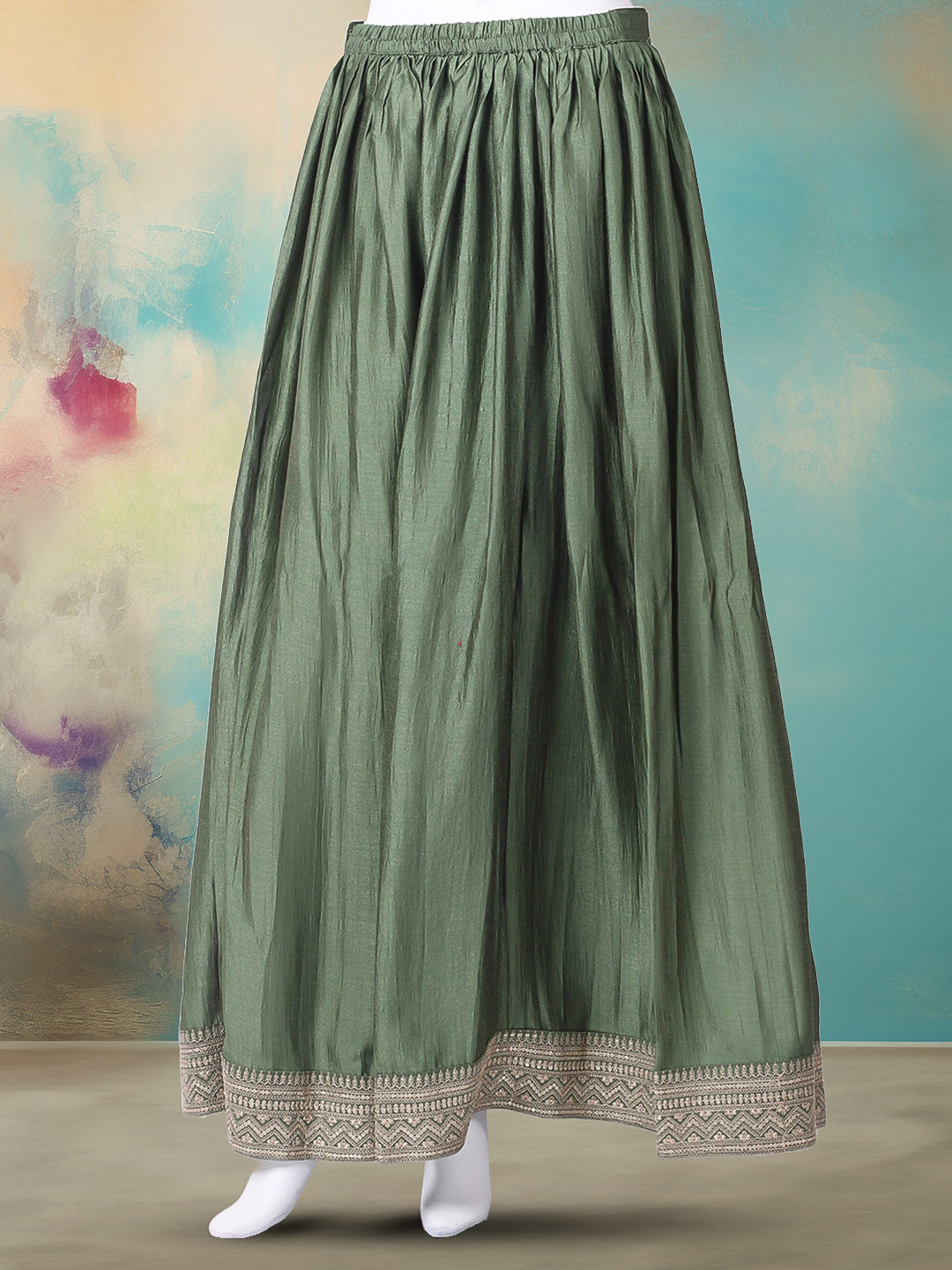 Embroidered Art Silk Stitched Kurta With Pant &amp; Dupatta