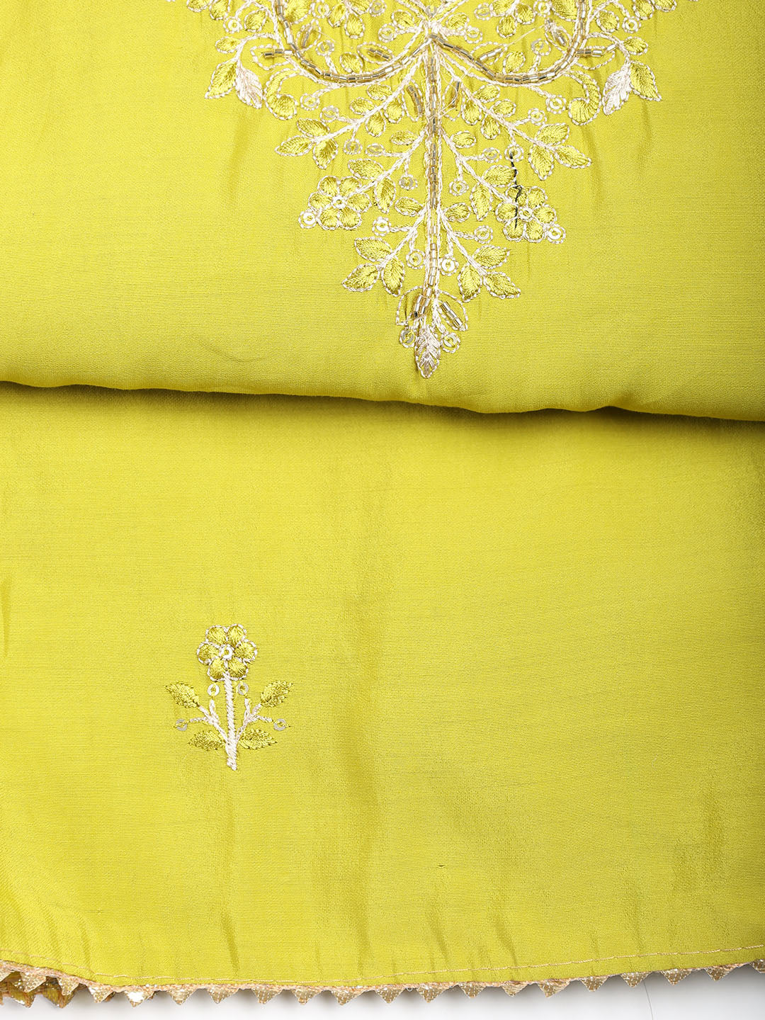 Neck Embroidered Chanderi Unstitched Suit With Dupatta
