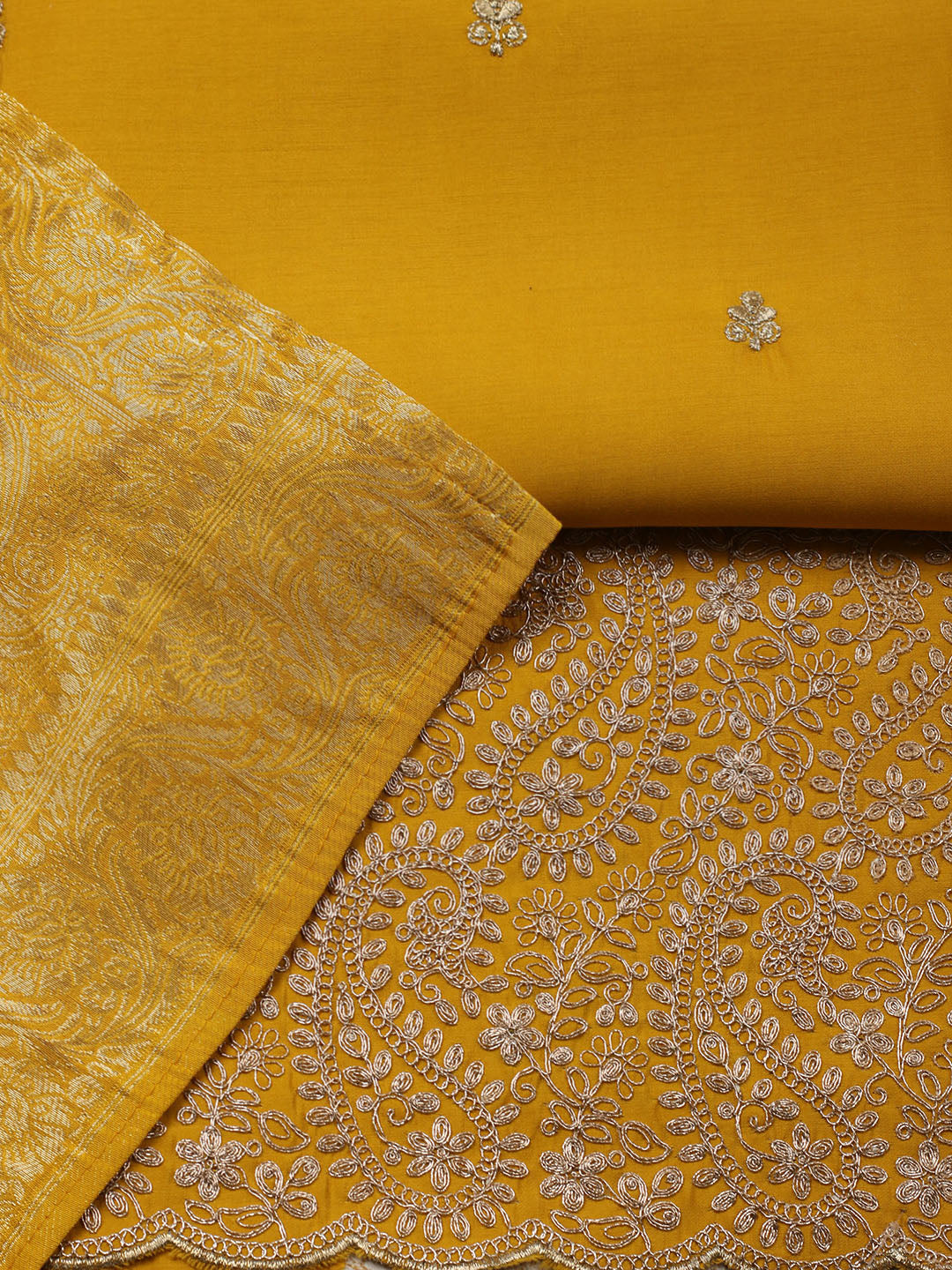 Woven Design Chanderi Unstitched Suit With Pant &amp; Dupatta