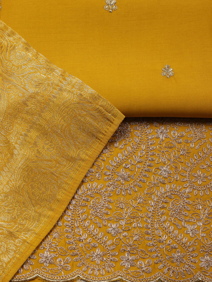 Woven Design Chanderi Unstitched Suit With Pant &amp; Dupatta