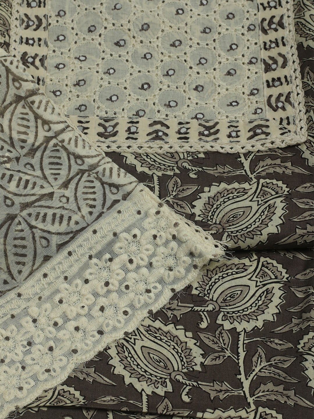 Printed Cotton Unstitched Suits Printed Suit With Pant &amp; Dupatta