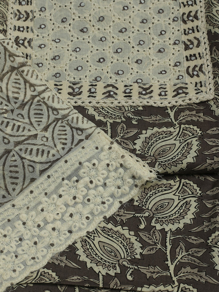 Printed Cotton Unstitched Suits Printed Suit With Pant &amp; Dupatta