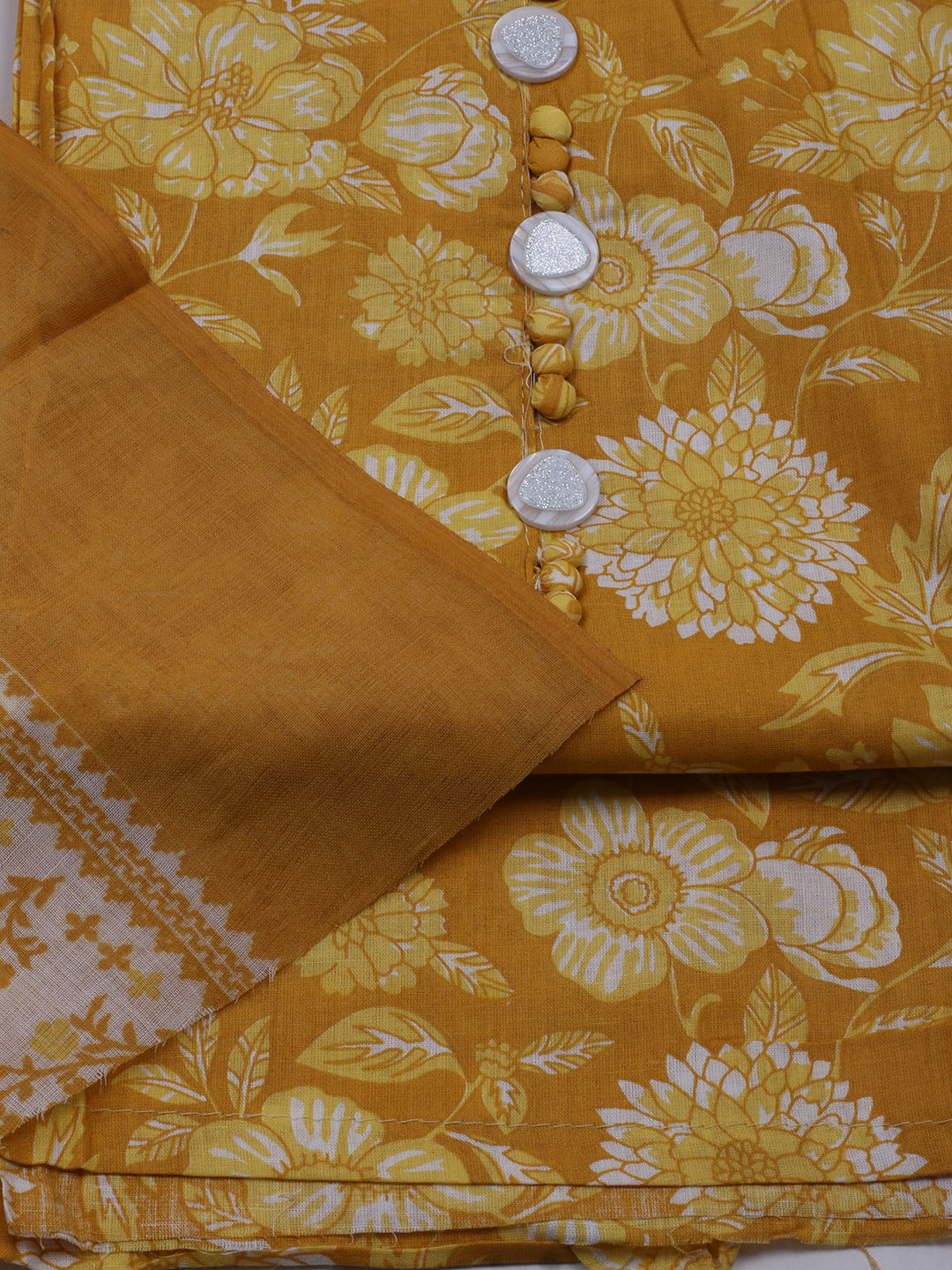 Printed Cotton Blend Unstitched Suit With Dupatta