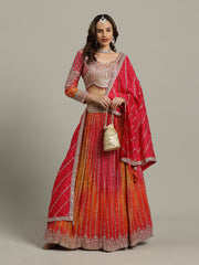 Bandhani Crepe Choli With Lehenga & Dupatta