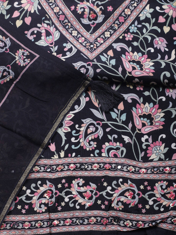 Printed Muslin Unstitched Suit With Pant &amp; Dupatta