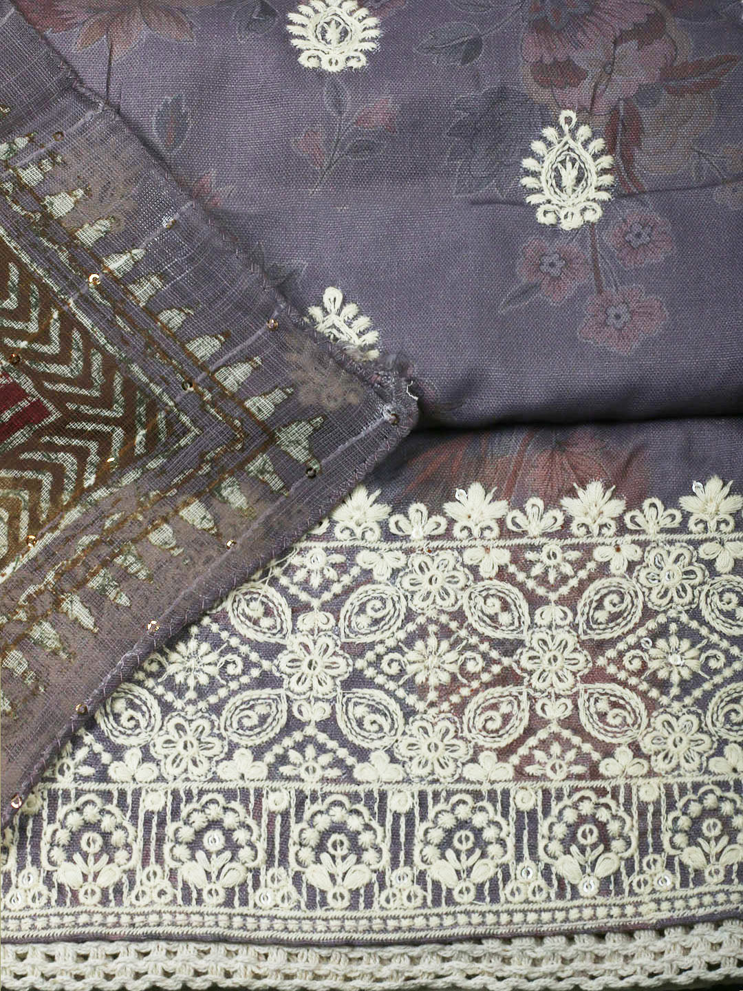 Embroidered Cotton Unstitched Suit With Pant &amp; Dupatta